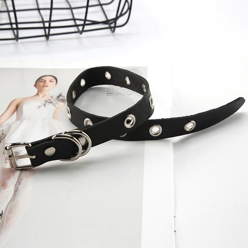 CALFOVERA Black Cowhide Leather Choker for Women Jewelry Adjustable Gothic Style Plain Genuine Leather Collar Chain Punk Design Circle Short Necklace for Costume Jewelry Party Cosplay Gift - Image 4